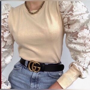 NWT Zara Ribbed Floral Mesh Pouf Blouse